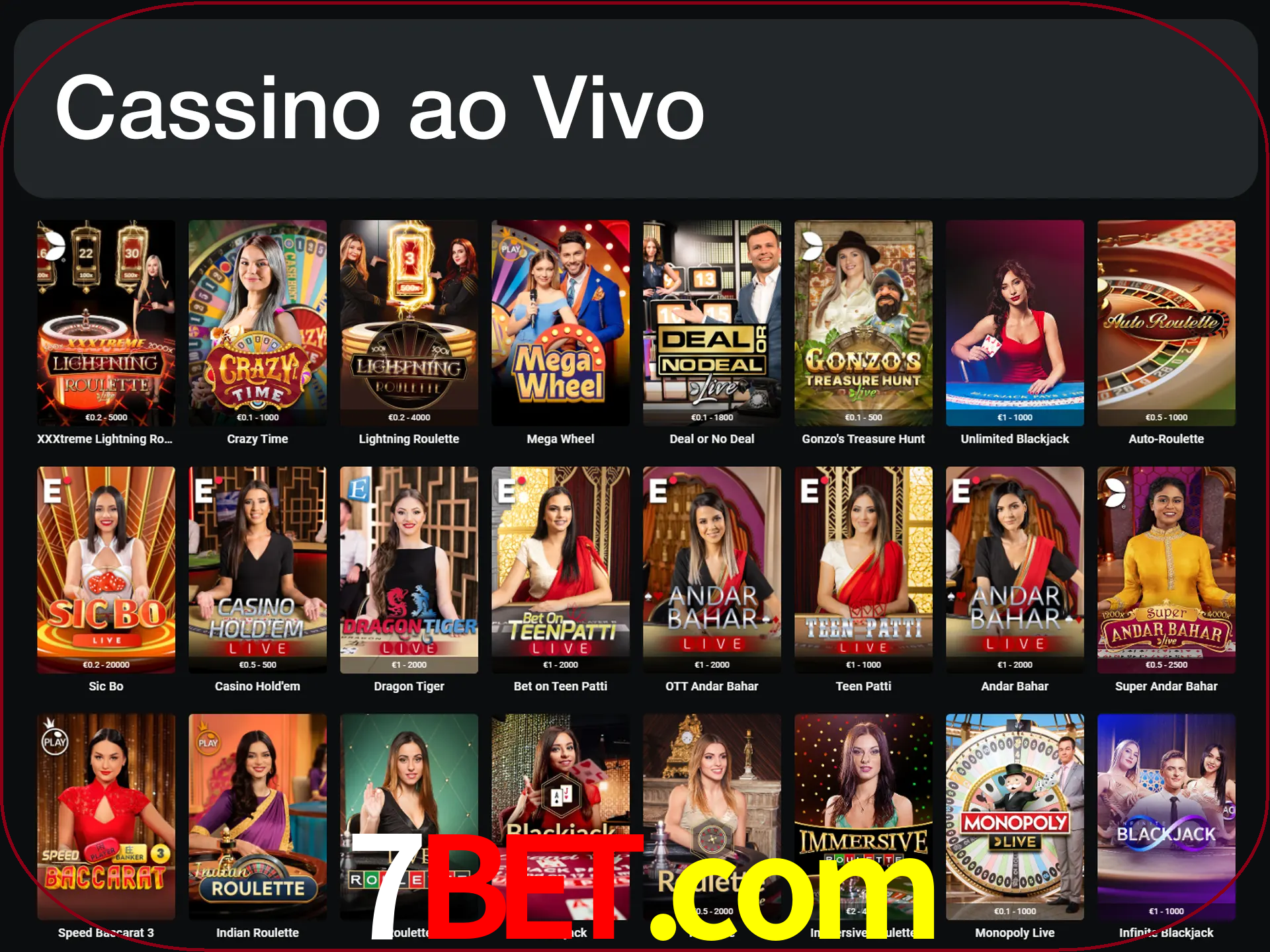 Jogue jogos de cassino com um verdadeiro dealer.