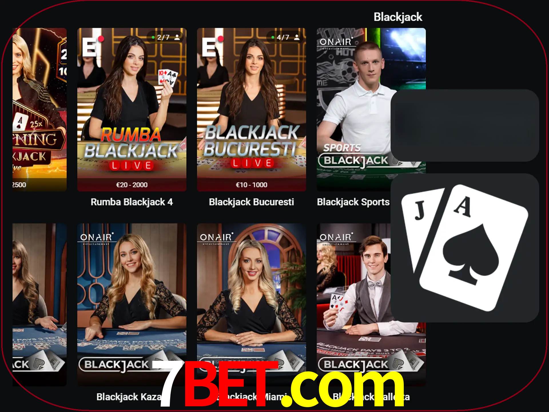 Escolha uma mesa completa de jogadores de blackjack.